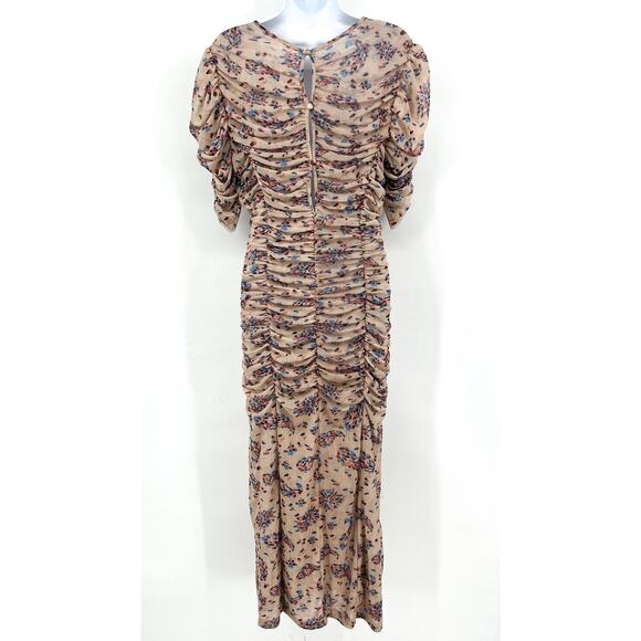 FREE PEOPLE Briella Floral Printed Midi Dress Large Cream Tea Ruched NWT - Picture 9 of 16